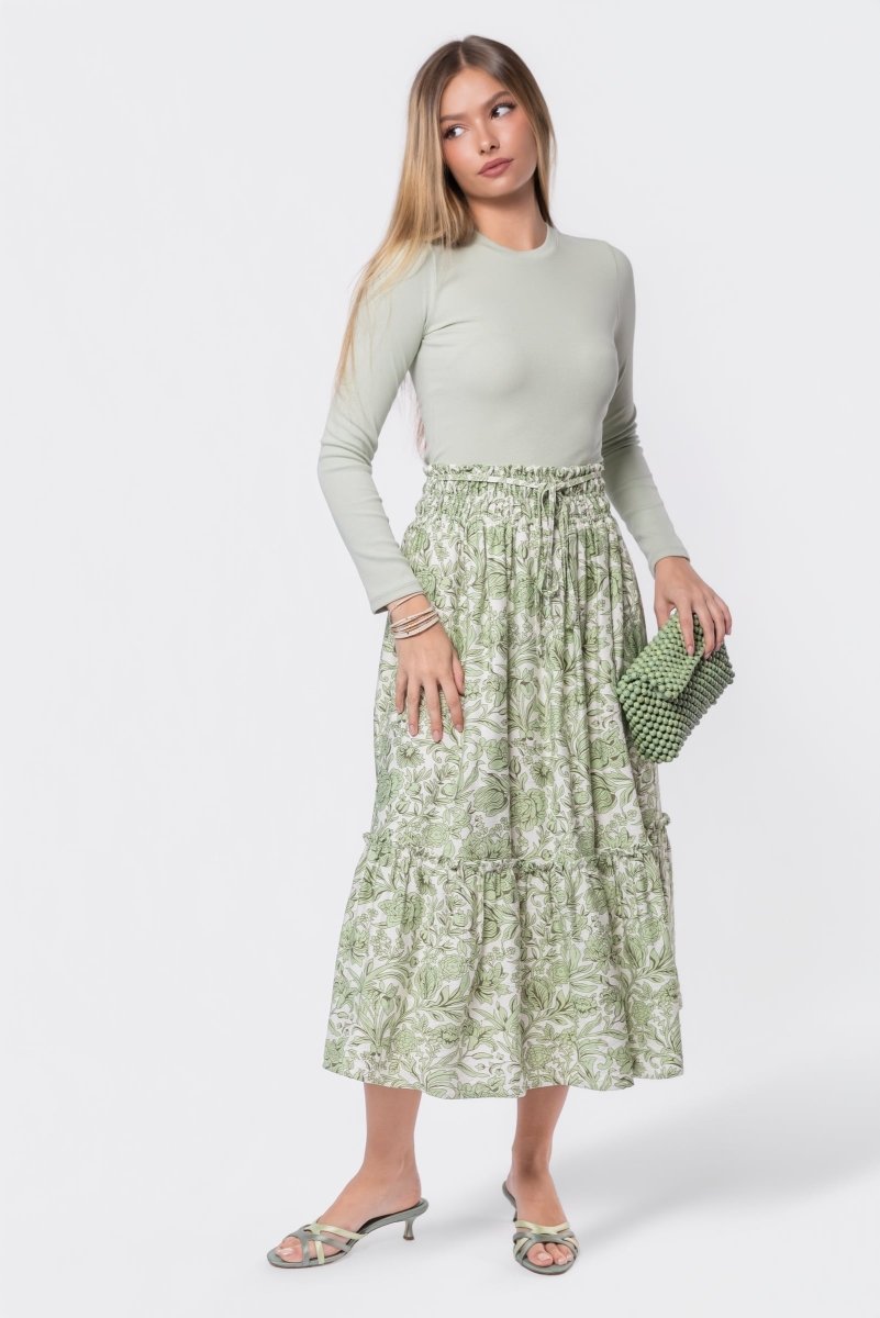 Nancy Skirt (White/Green) - Skirt - Yakira Bella