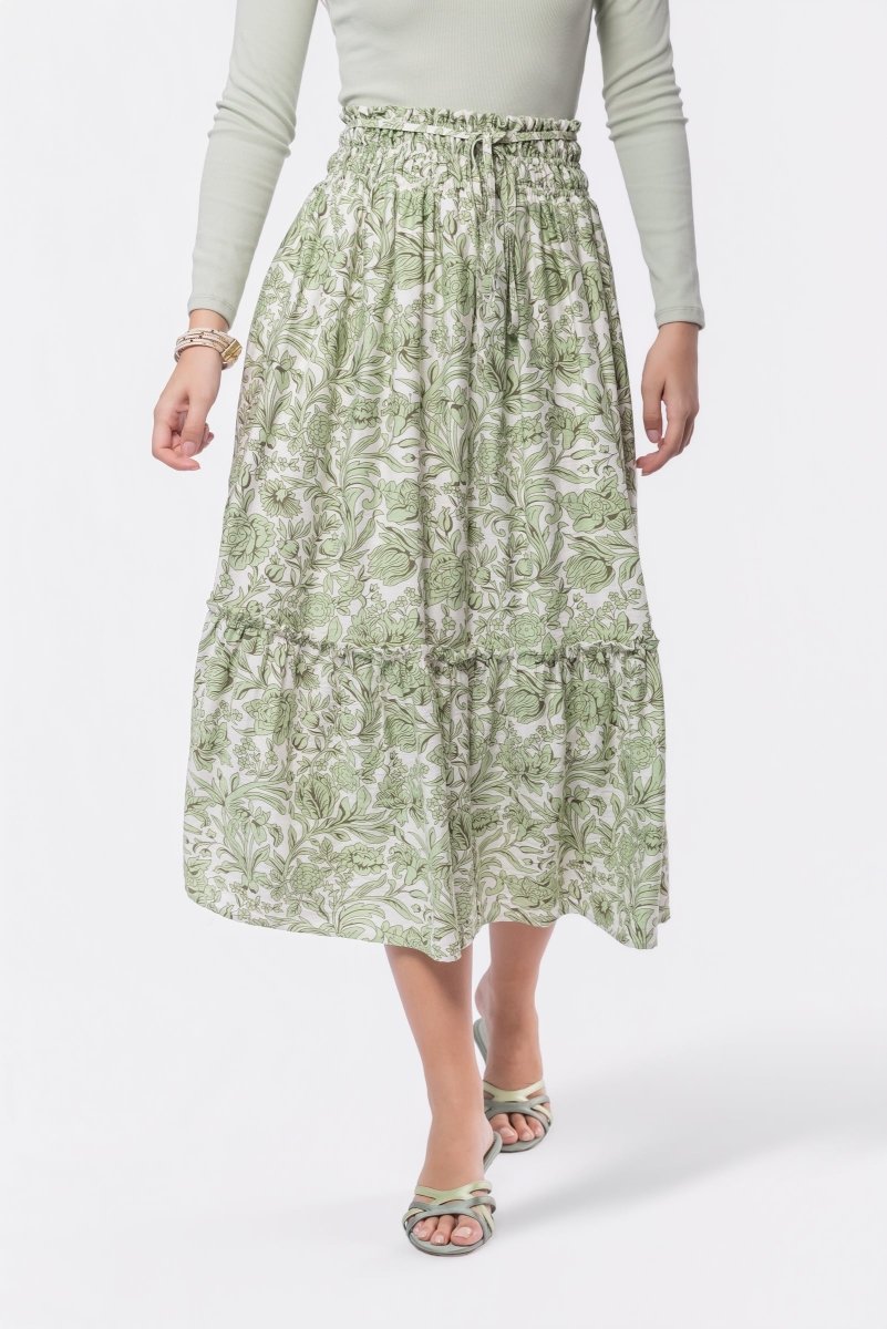 Nancy Skirt (White/Green) - Skirt - Yakira Bella