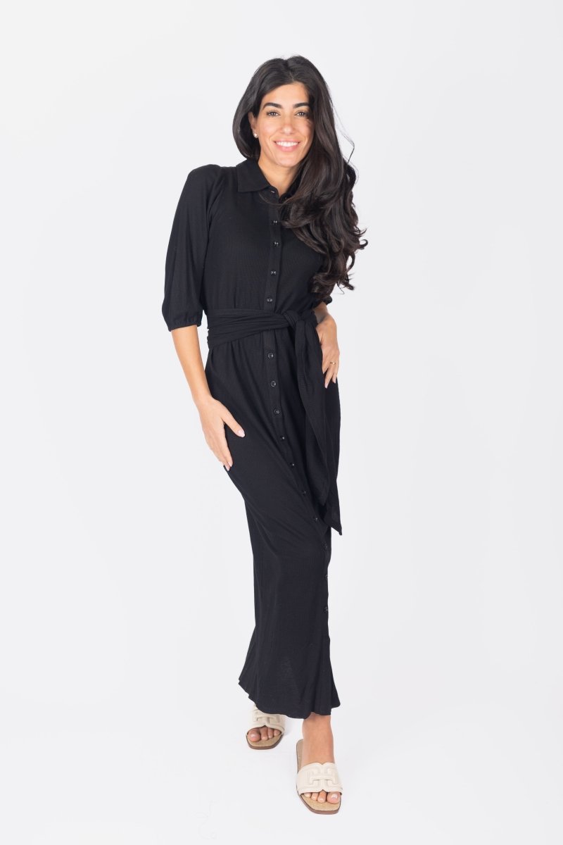 NAOMI DRESS 3/4 SLEEVES (BLACK) - Dress - Yakira Bella