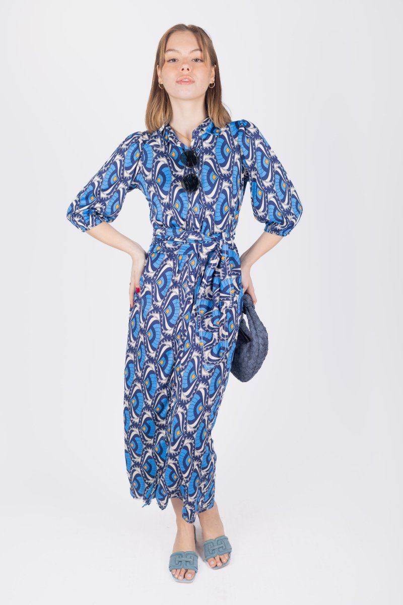 NAOMI DRESS 3/4 SLEEVES (BLUE) - Dress - Yakira Bella