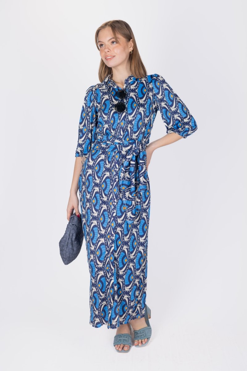 NAOMI DRESS 3/4 SLEEVES (BLUE) - Dress - Yakira Bella