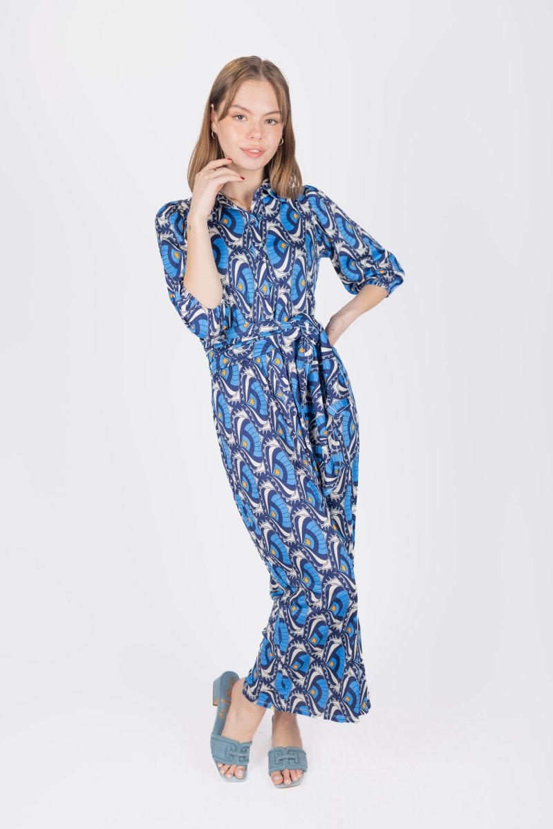 NAOMI DRESS 3/4 SLEEVES (BLUE) - Dress - Yakira Bella