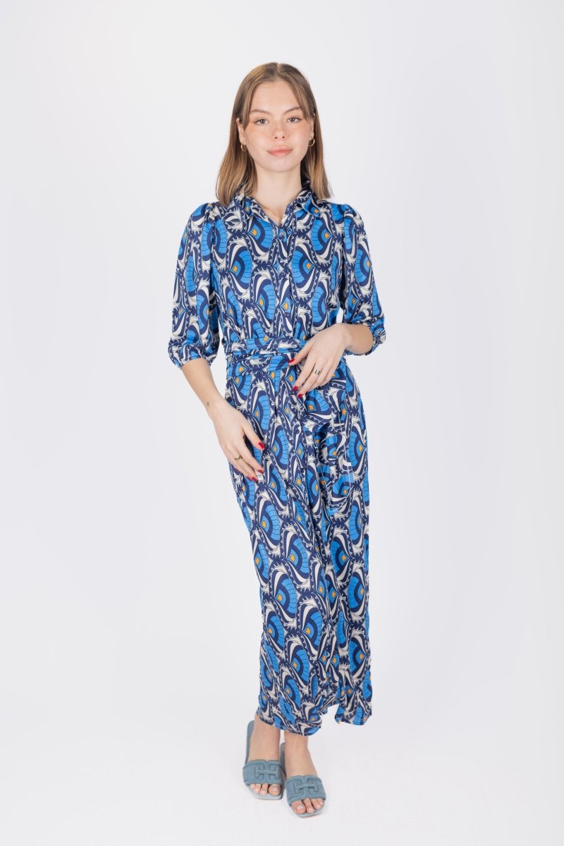 NAOMI DRESS 3/4 SLEEVES (BLUE) - Dress - Yakira Bella