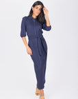 NAOMI DRESS 3/4 SLEEVES (NAVY) - Dress - Yakira Bella