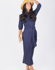 NAOMI DRESS 3/4 SLEEVES (NAVY) - Dress - Yakira Bella