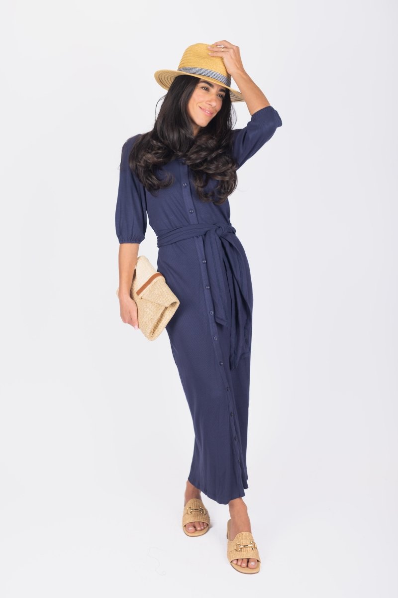 NAOMI DRESS 3/4 SLEEVES (NAVY) - Dress - Yakira Bella