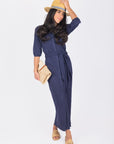 NAOMI DRESS 3/4 SLEEVES (NAVY) - Dress - Yakira Bella