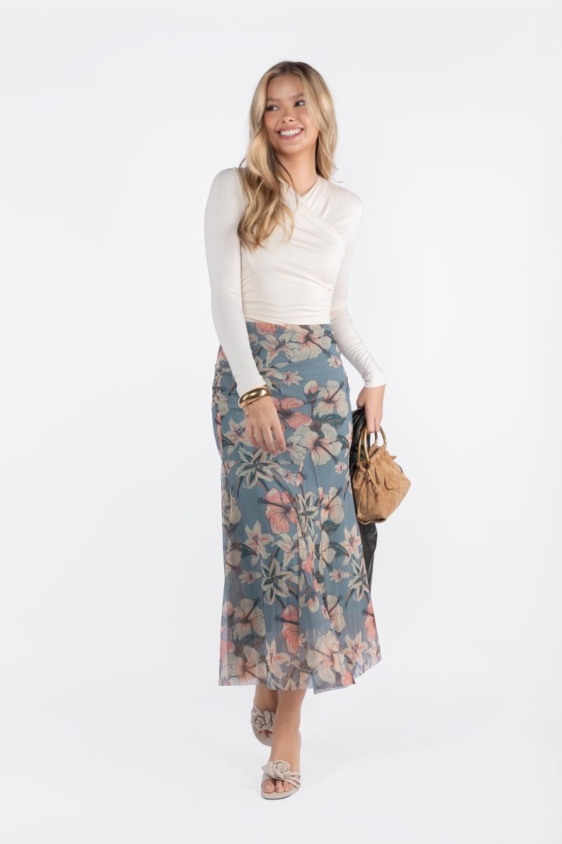 Natalia Skirt (Peach/Grey) - Skirt - Yakira Bella