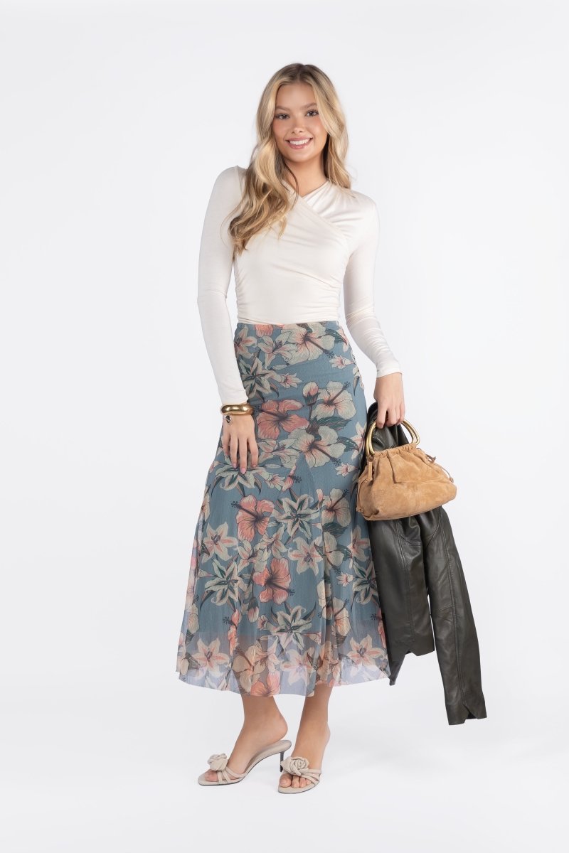 Natalia Skirt (Peach/Grey) - Skirt - Yakira Bella