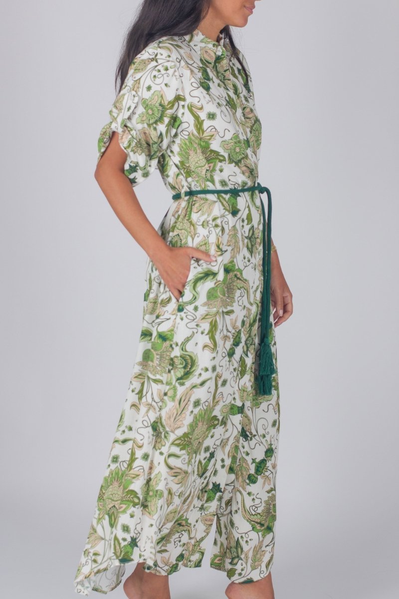 NATALIE DRESS (WHITE/GREEN) - Dress - Yakira Bella