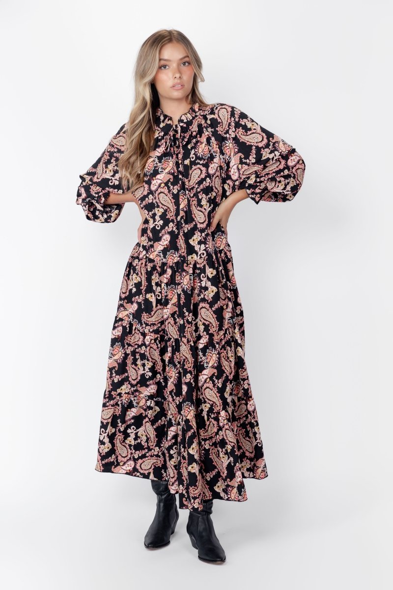 Naya Dress (Black/Pattern) 53&quot; - Dress - Yakira Bella