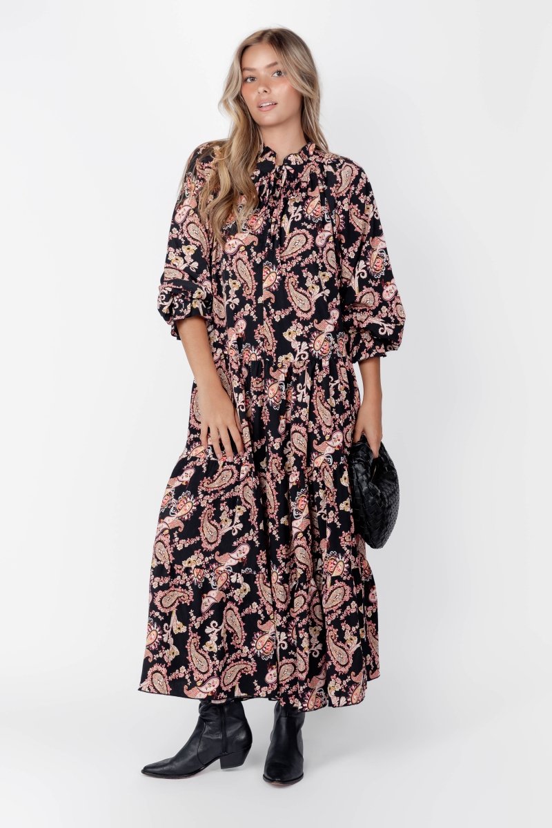 Naya Dress (Black/Pattern) 53&quot; - Dress - Yakira Bella