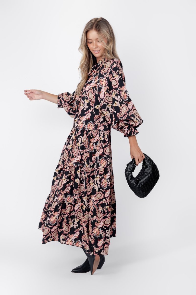 Naya Dress (Black/Pattern) 53&quot; - Dress - Yakira Bella