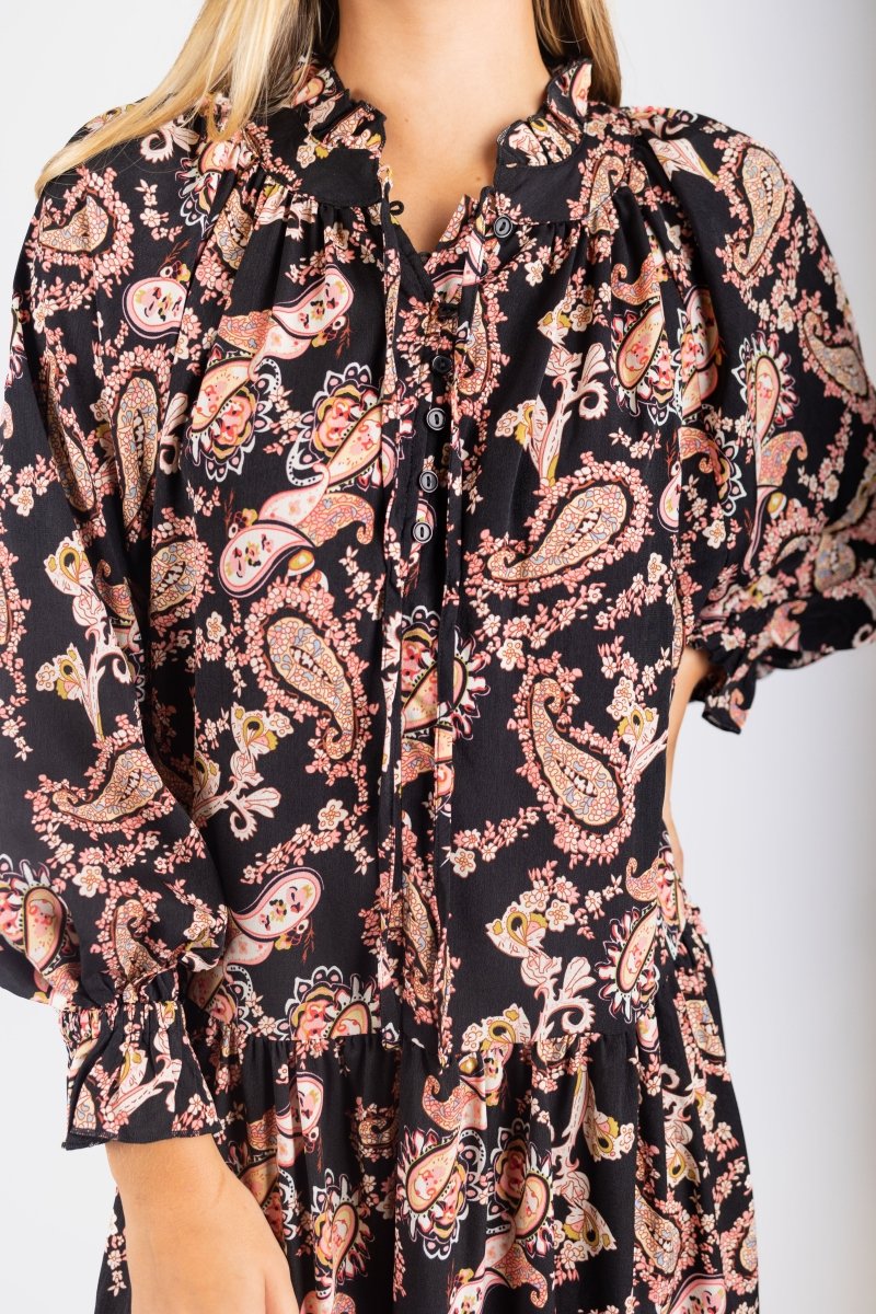 Naya Dress (Black/Pattern) 53&quot; - Dress - Yakira Bella