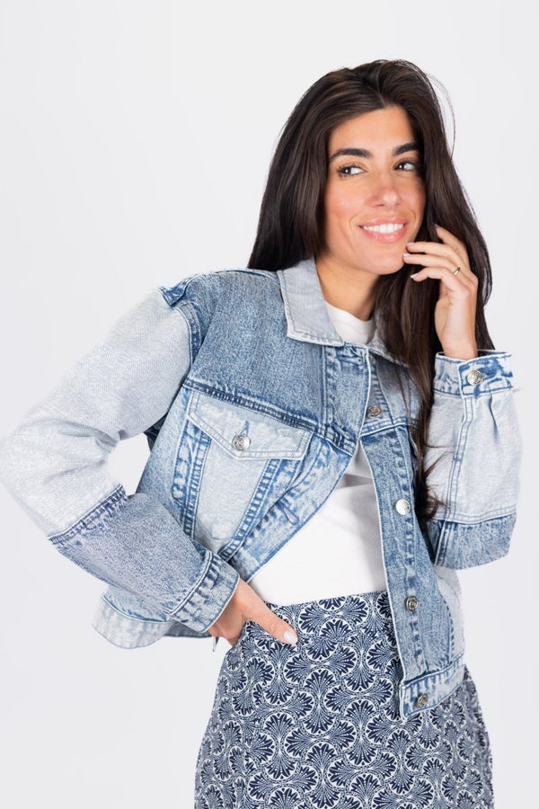 PATCHWORK DENIM JACKET (BLUE) - Top - Yakira Bella