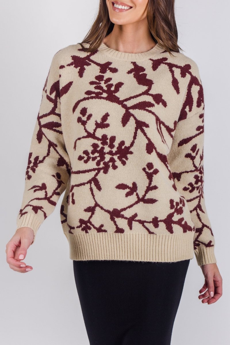 PULLOVER SWEATER (BROWN PATTERN) - Top - Yakira Bella