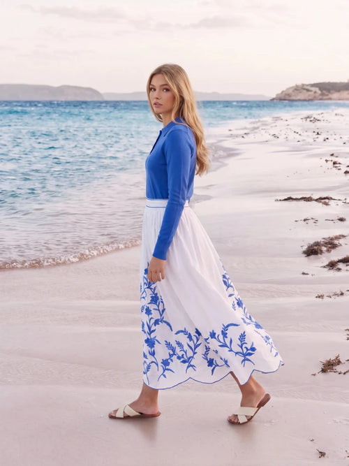 Aria Top (Blue) + Raya Skirt (White/Blue)