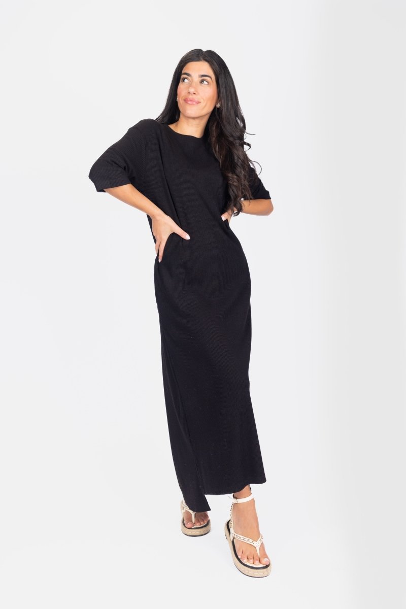 REESE DRESS SHORT SLEEVE 51" (BLACK) - Dress - Yakira Bella