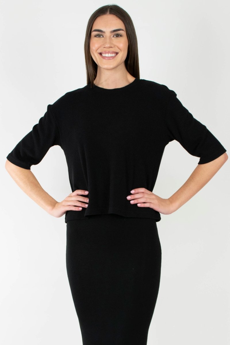 REMI TEE RIBBED (BLACK) - Top - Yakira Bella