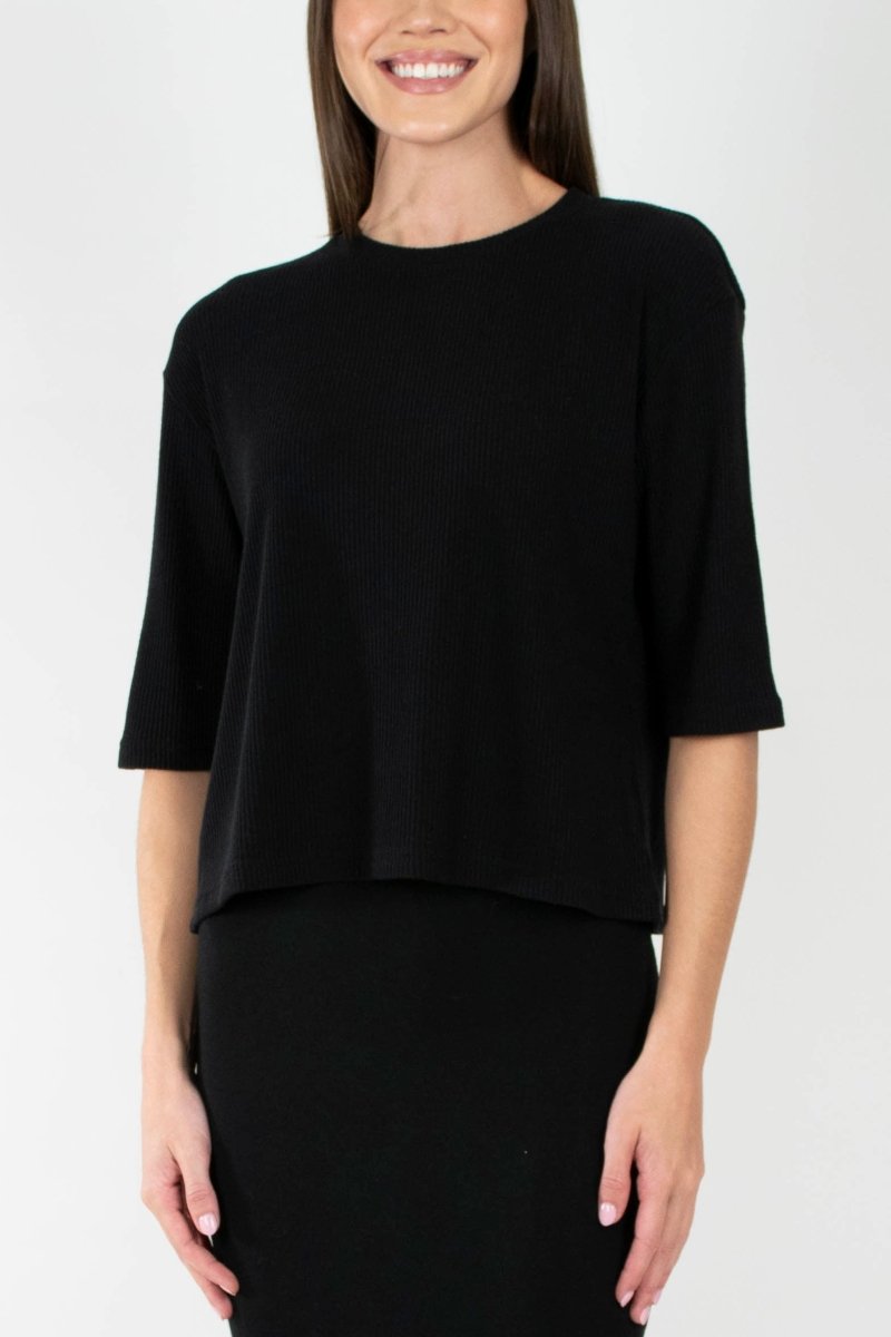 REMI TEE RIBBED (BLACK) - Top - Yakira Bella