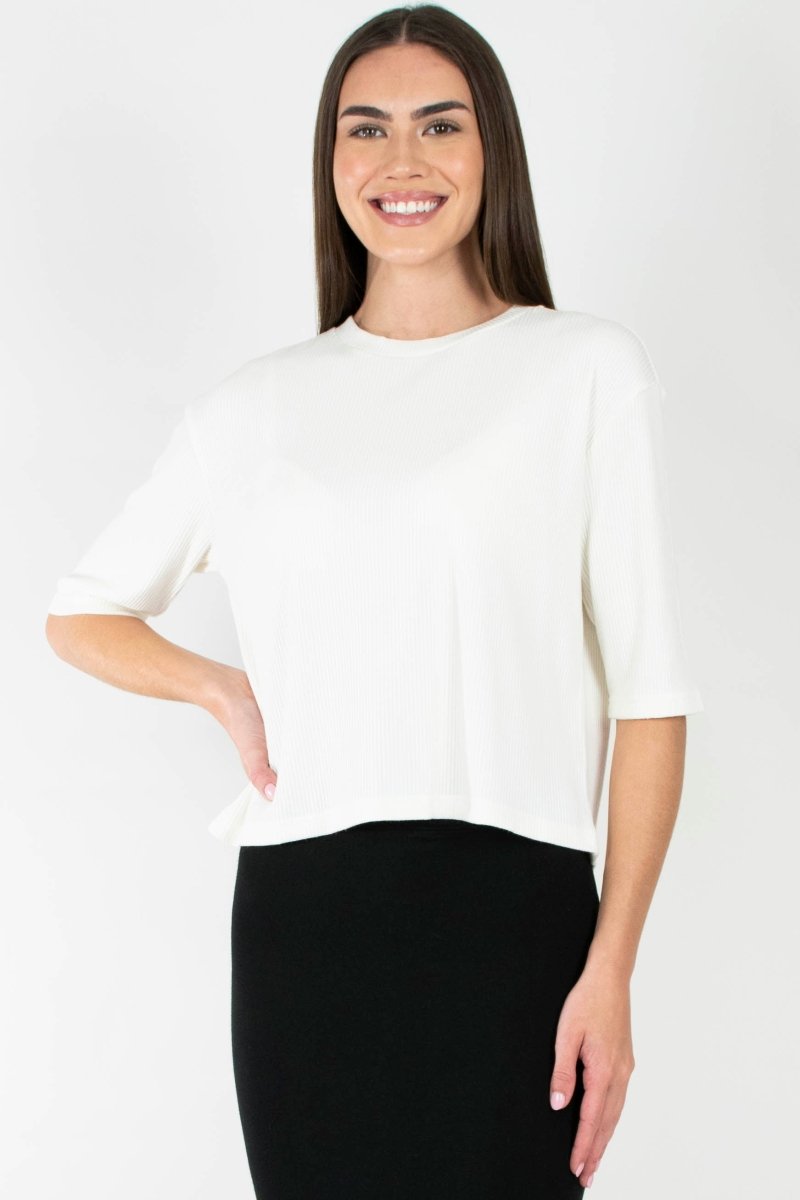 REMI TEE RIBBED (OFF WHITE) - Top - Yakira Bella