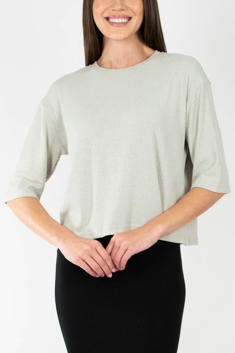 REMI TEE RIBBED (STONE) - Top - Yakira Bella