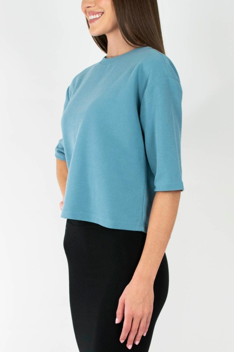 REMI TEE WAFFLE KNIT (BLUE) - Top - Yakira Bella