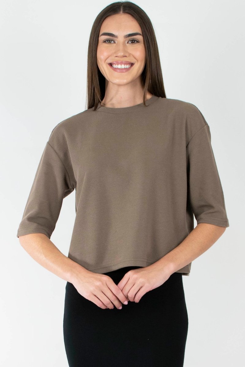 REMI TEE WAFFLE KNIT (BROWN) - Top - Yakira Bella