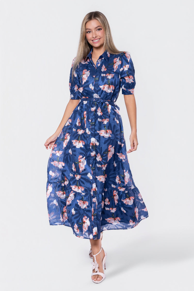 Rosalie Dress (Navy Pattern) - Dress - Yakira Bella
