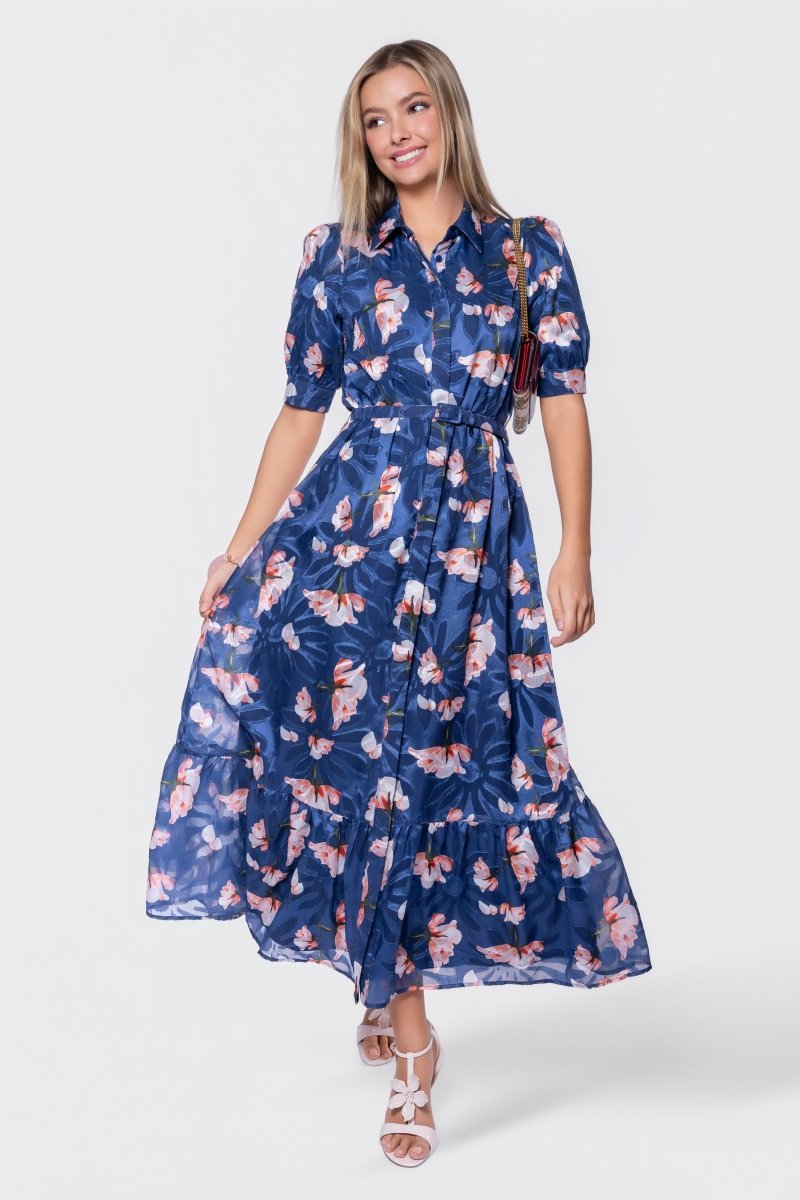 Rosalie Dress (Navy Pattern) - Dress - Yakira Bella