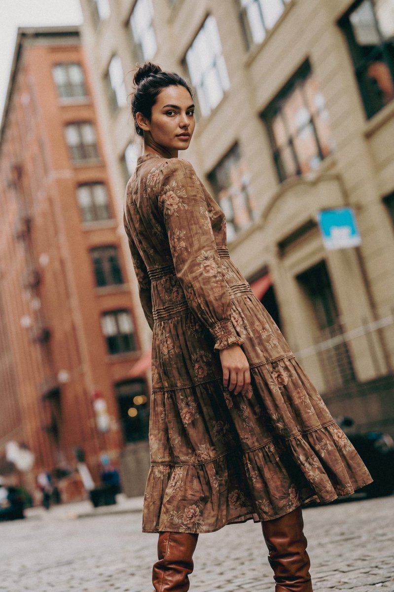Rosana Dress (Brown Flower) - Dress - Yakira Bella
