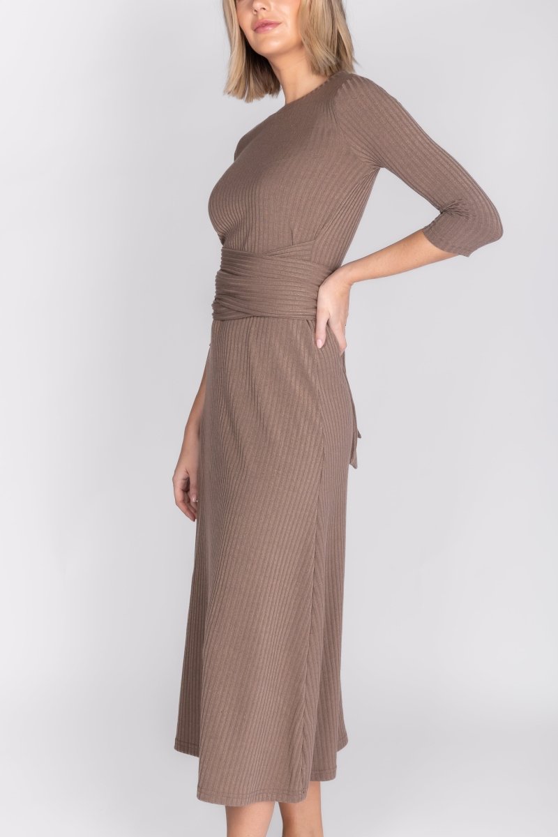 SARAH DRESS 3/4 SLEEVES (MOCHA) - Dress - Yakira Bella