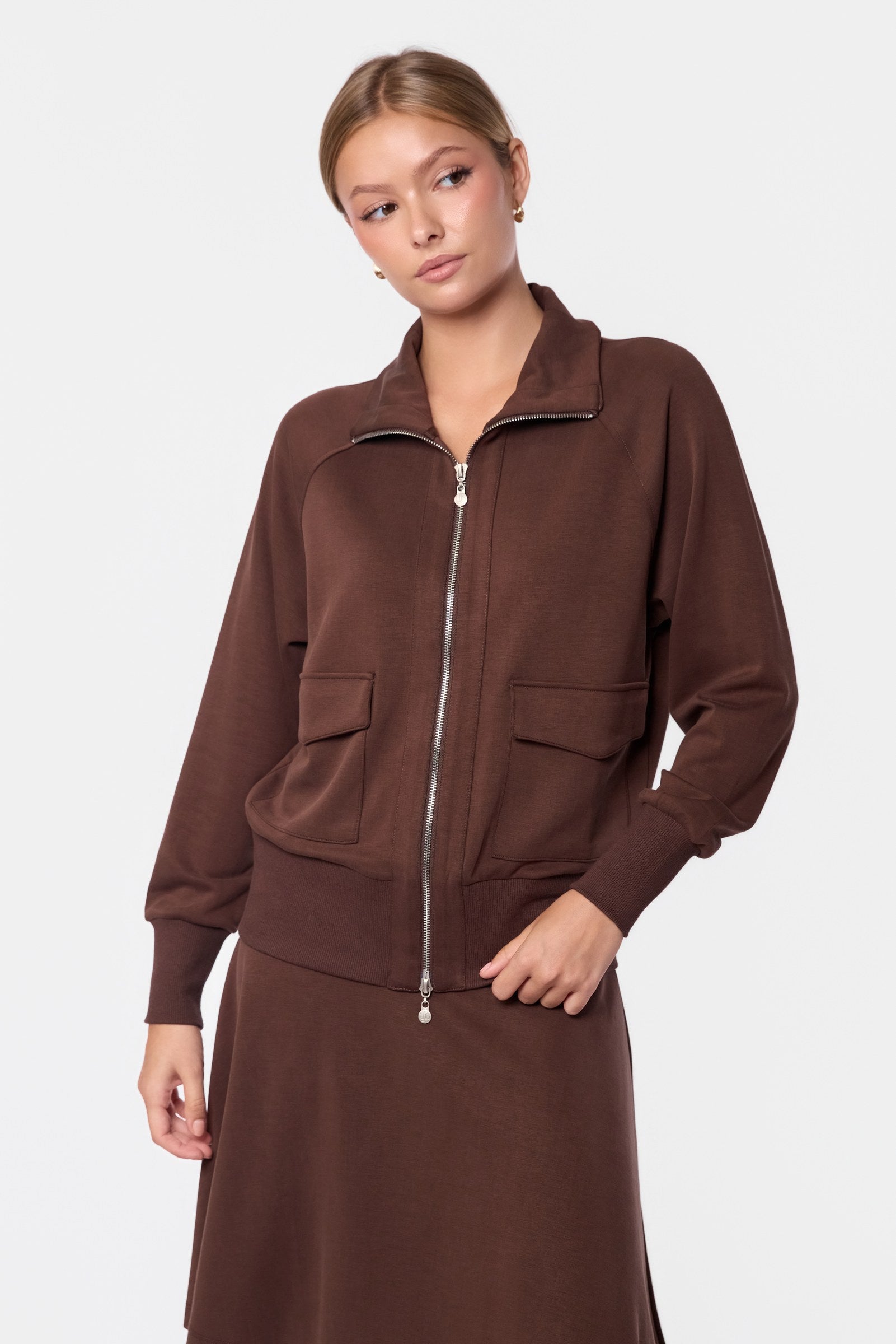Mina Zip Up Jacket (Dark Brown)