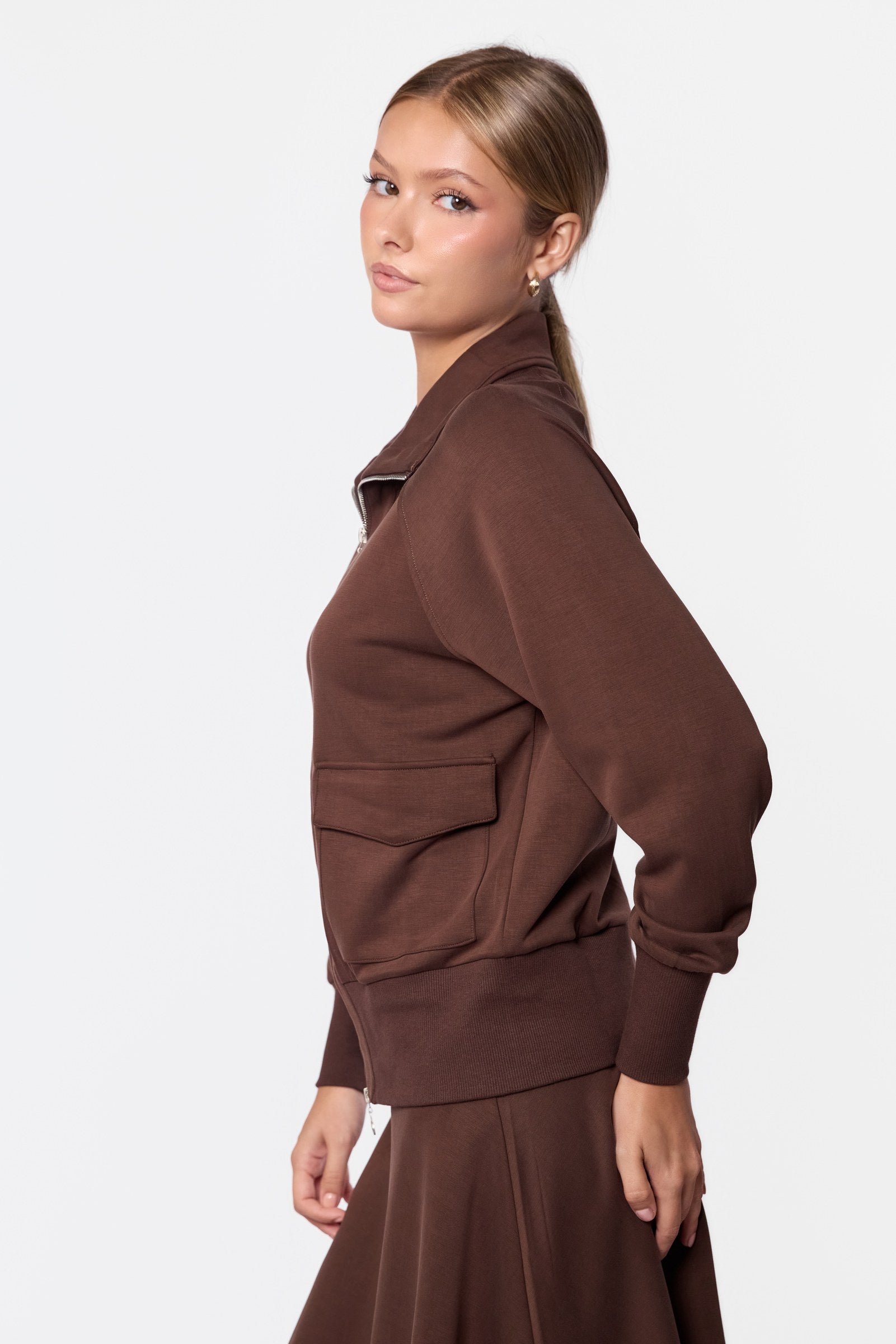 Mina Zip Up Jacket (Dark Brown)