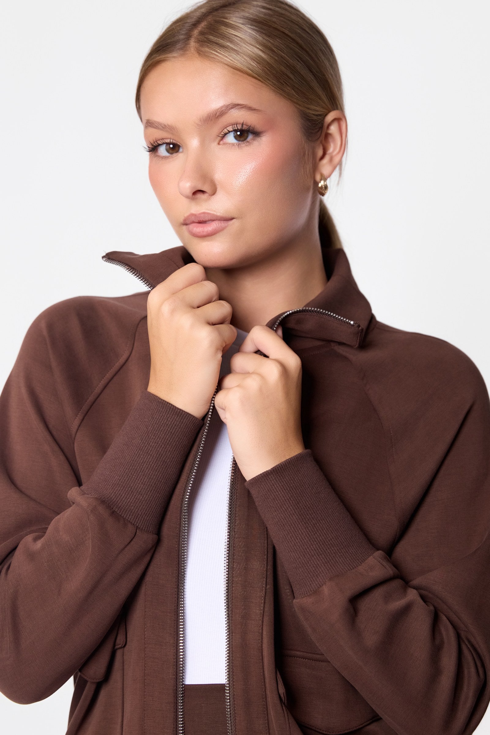 Mina Zip Up Jacket (Dark Brown)