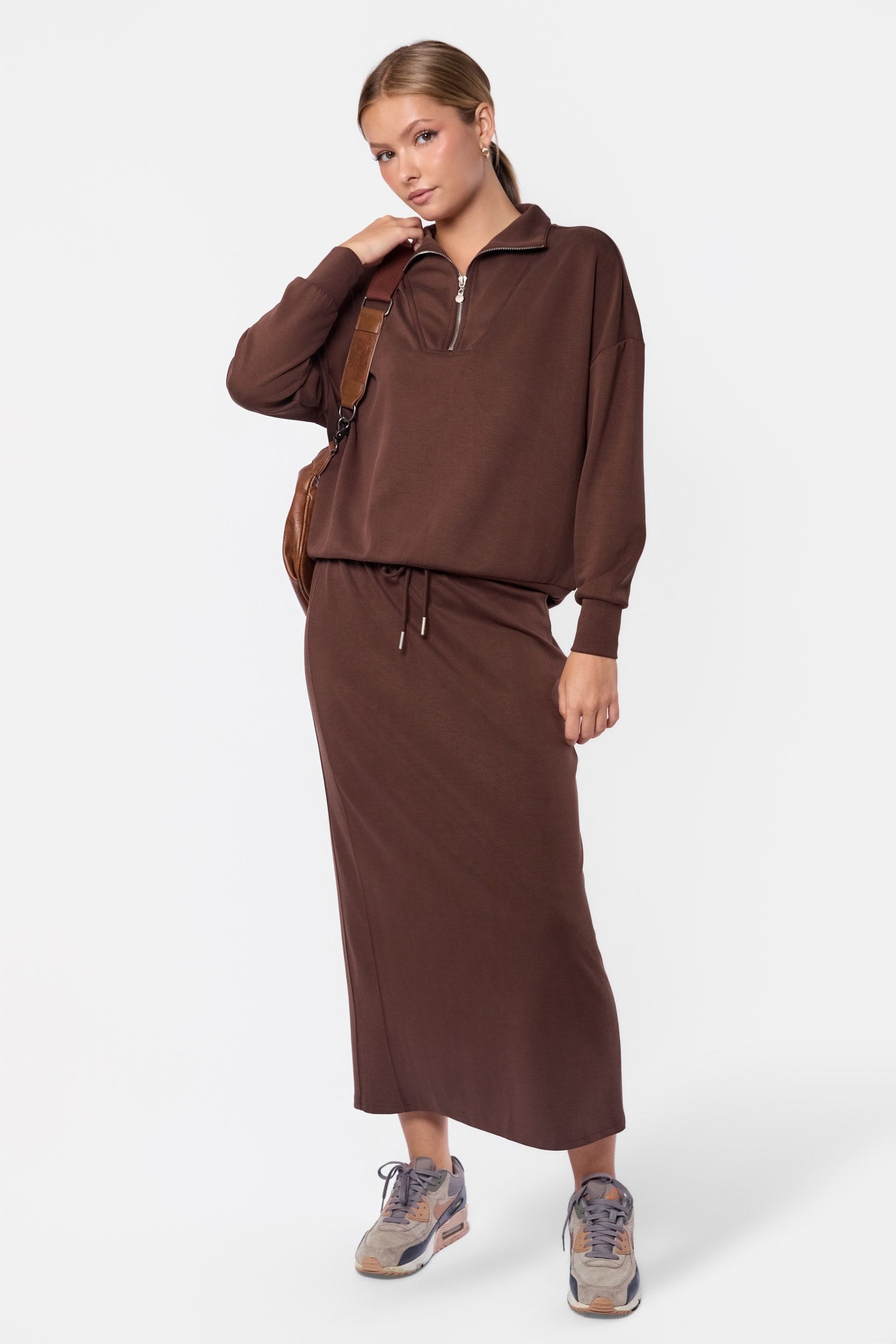 Mina Half Zip Top (Dark Brown)