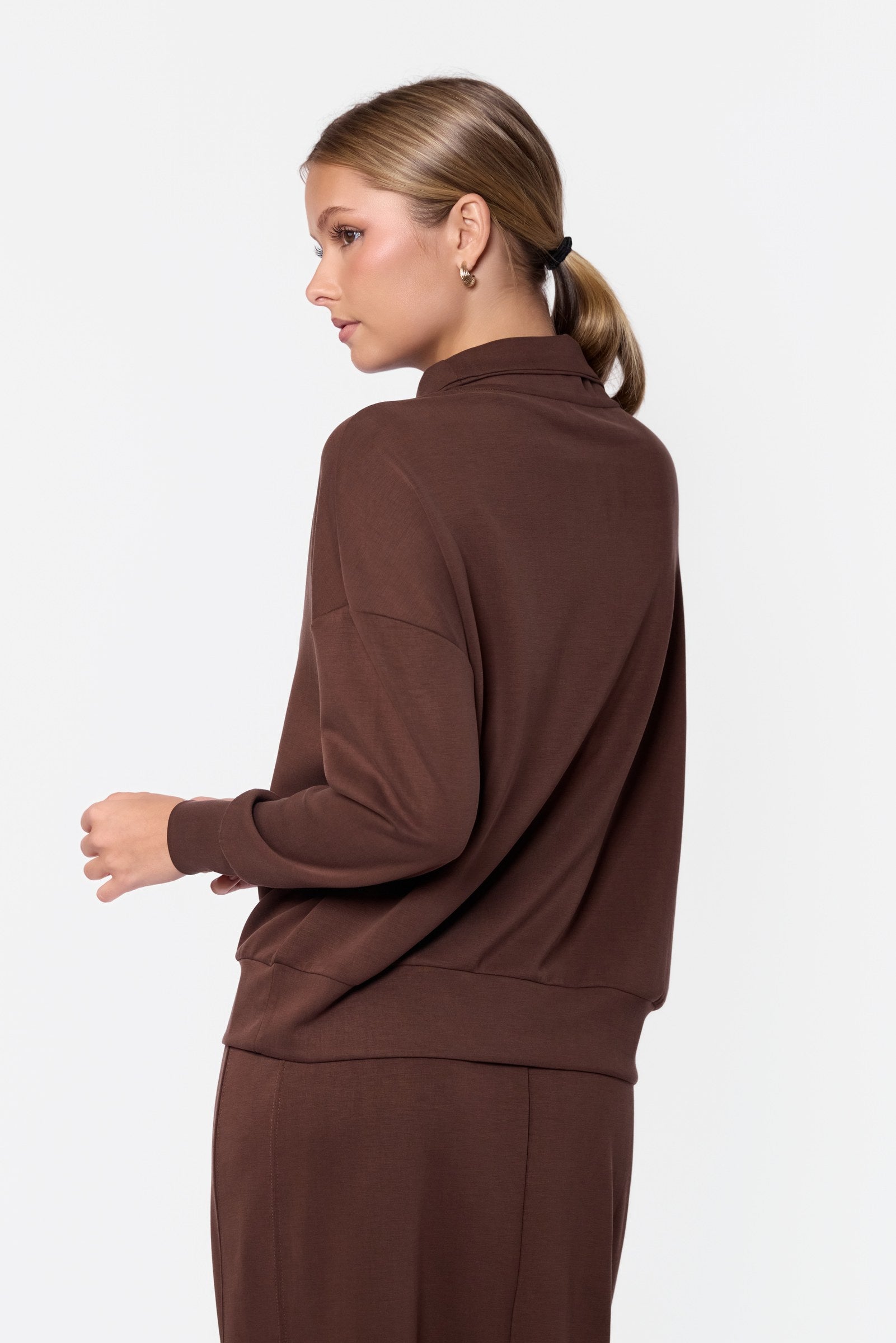 Mina Half Zip Top (Dark Brown)