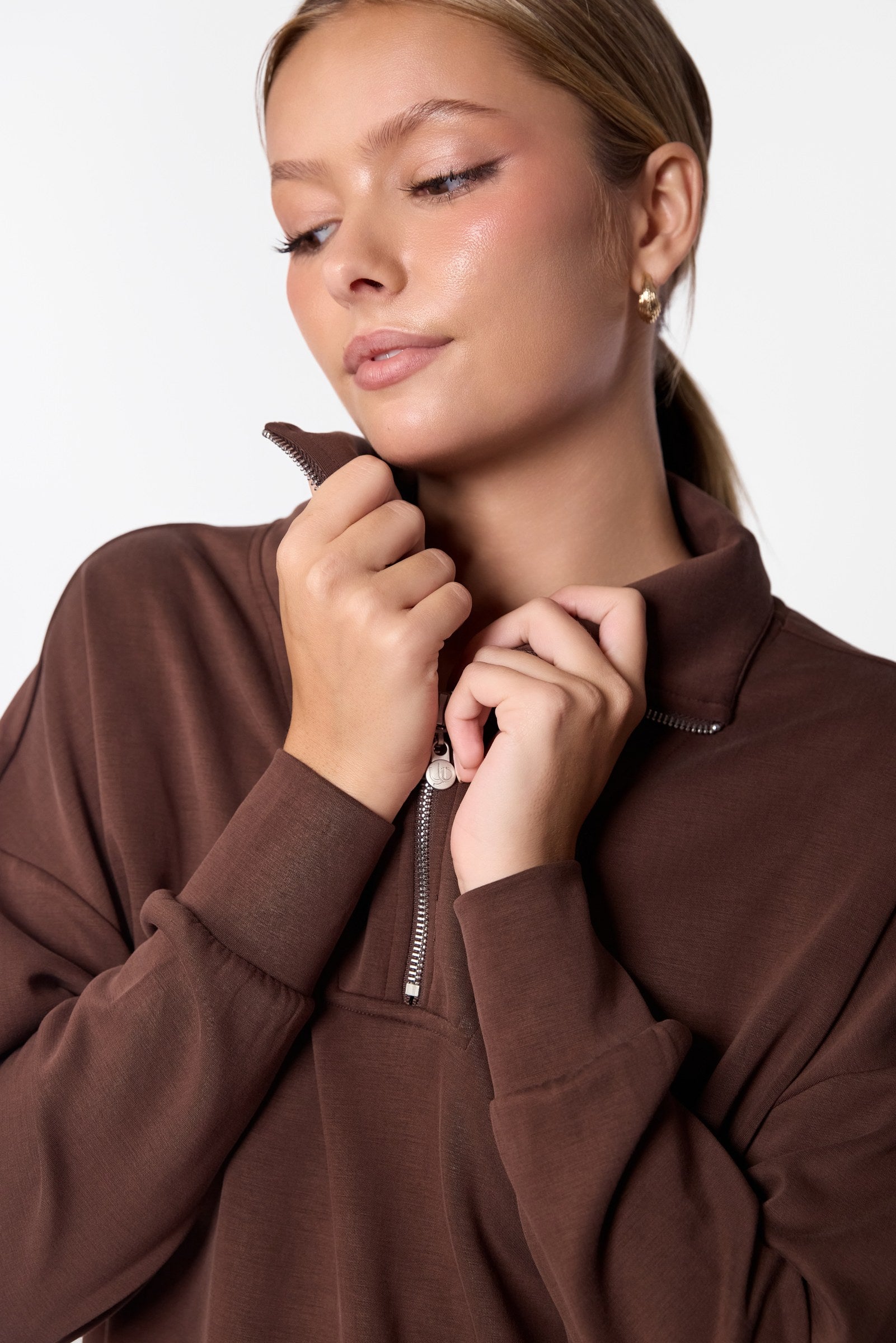 Mina Half Zip Top (Dark Brown)