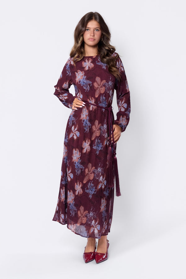 Camellia Dress (Burgundy Pattern)