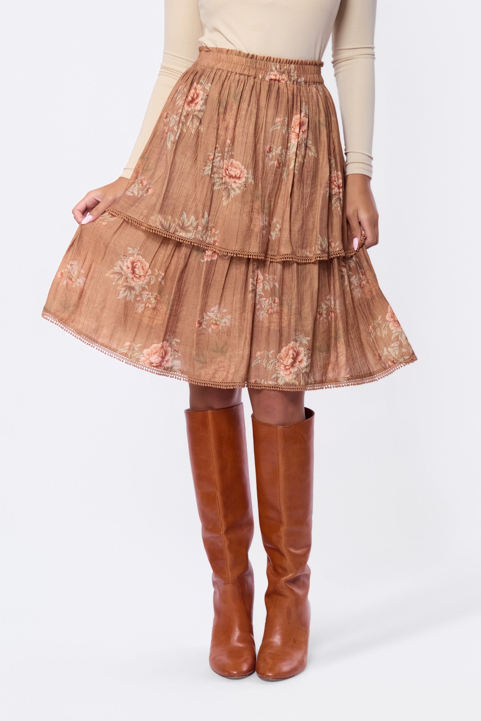Sara Skirt 23" (Brown Flower)