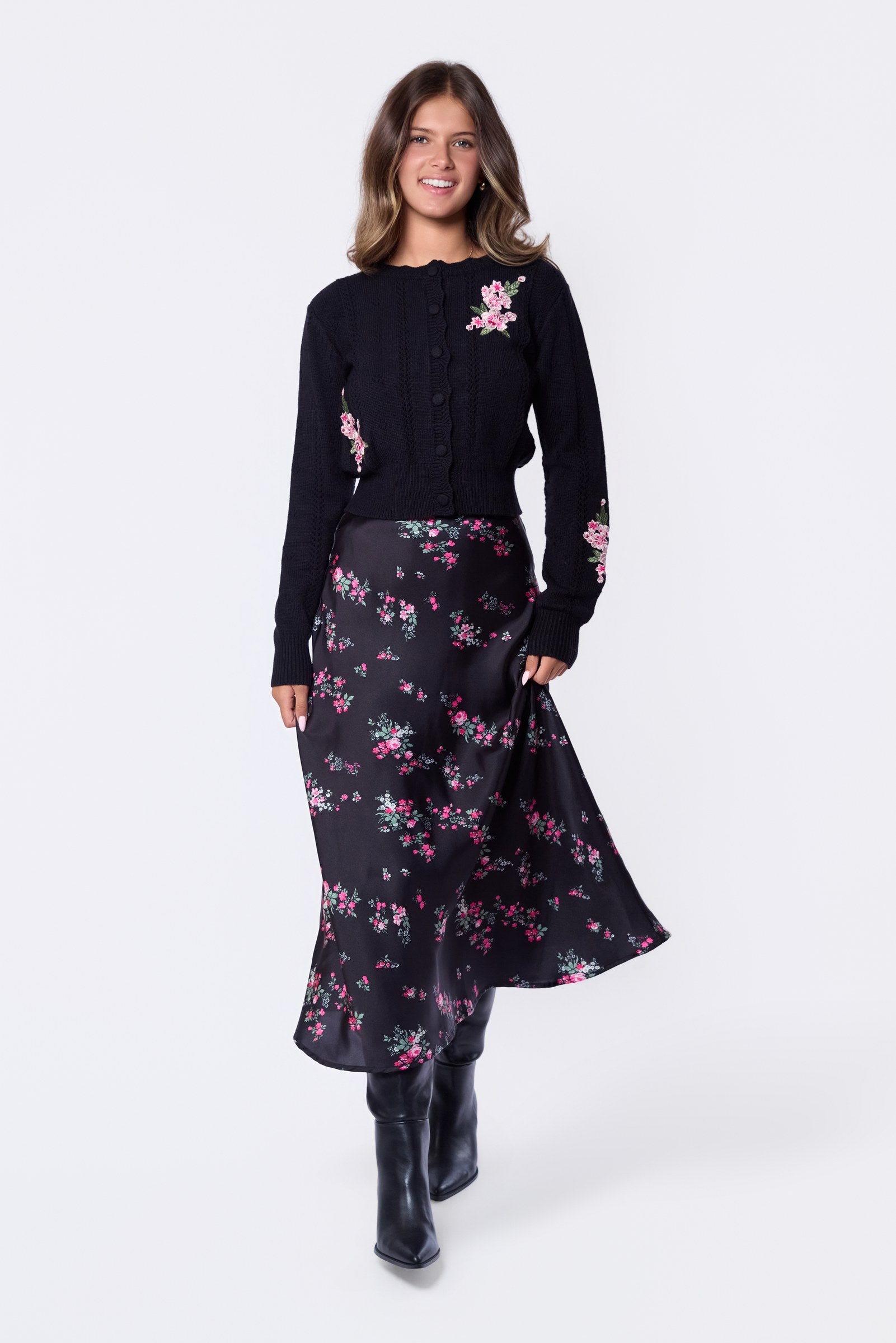 Dakota Skirt (Black Pink Flower)