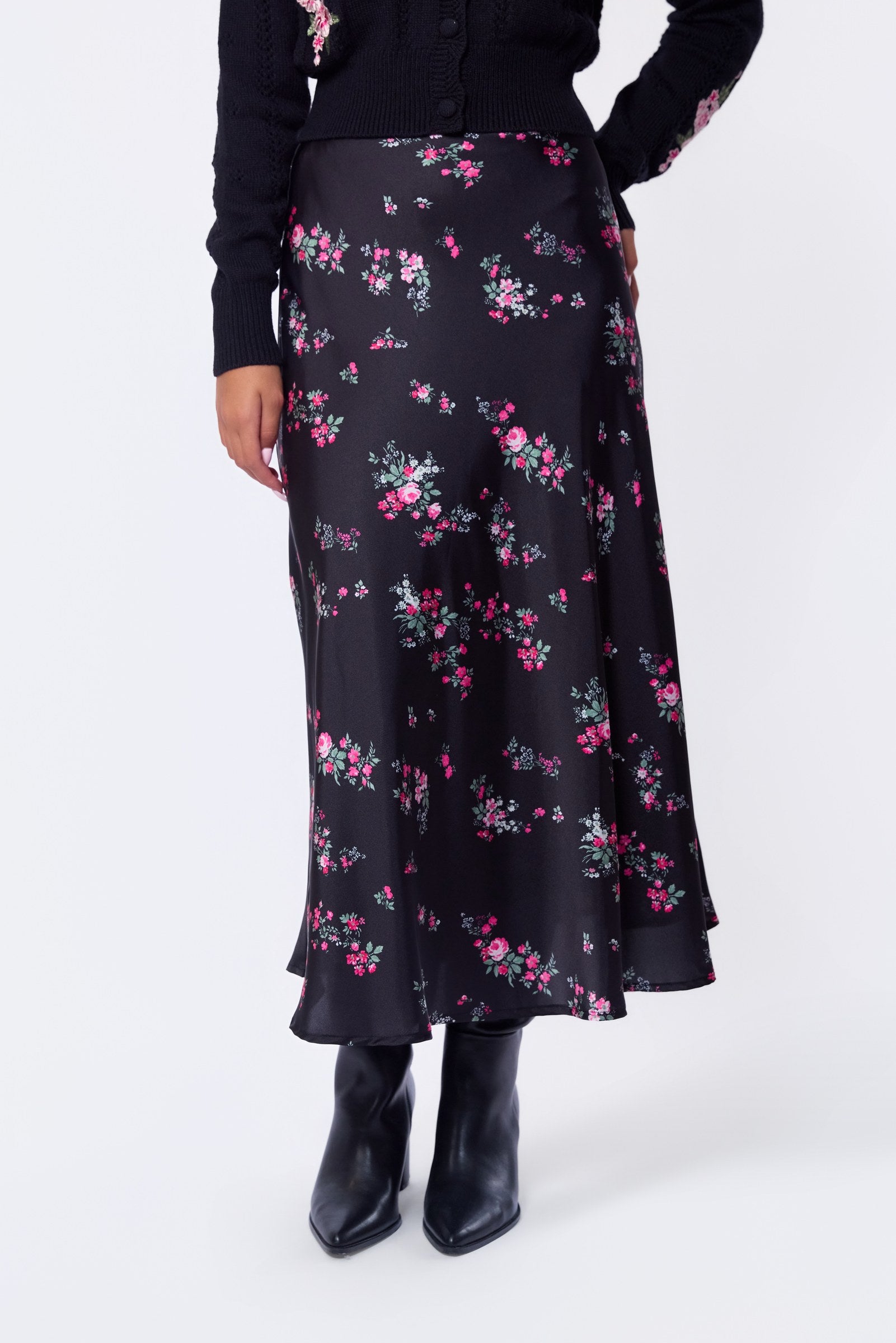 Dakota Skirt (Black Pink Flower)