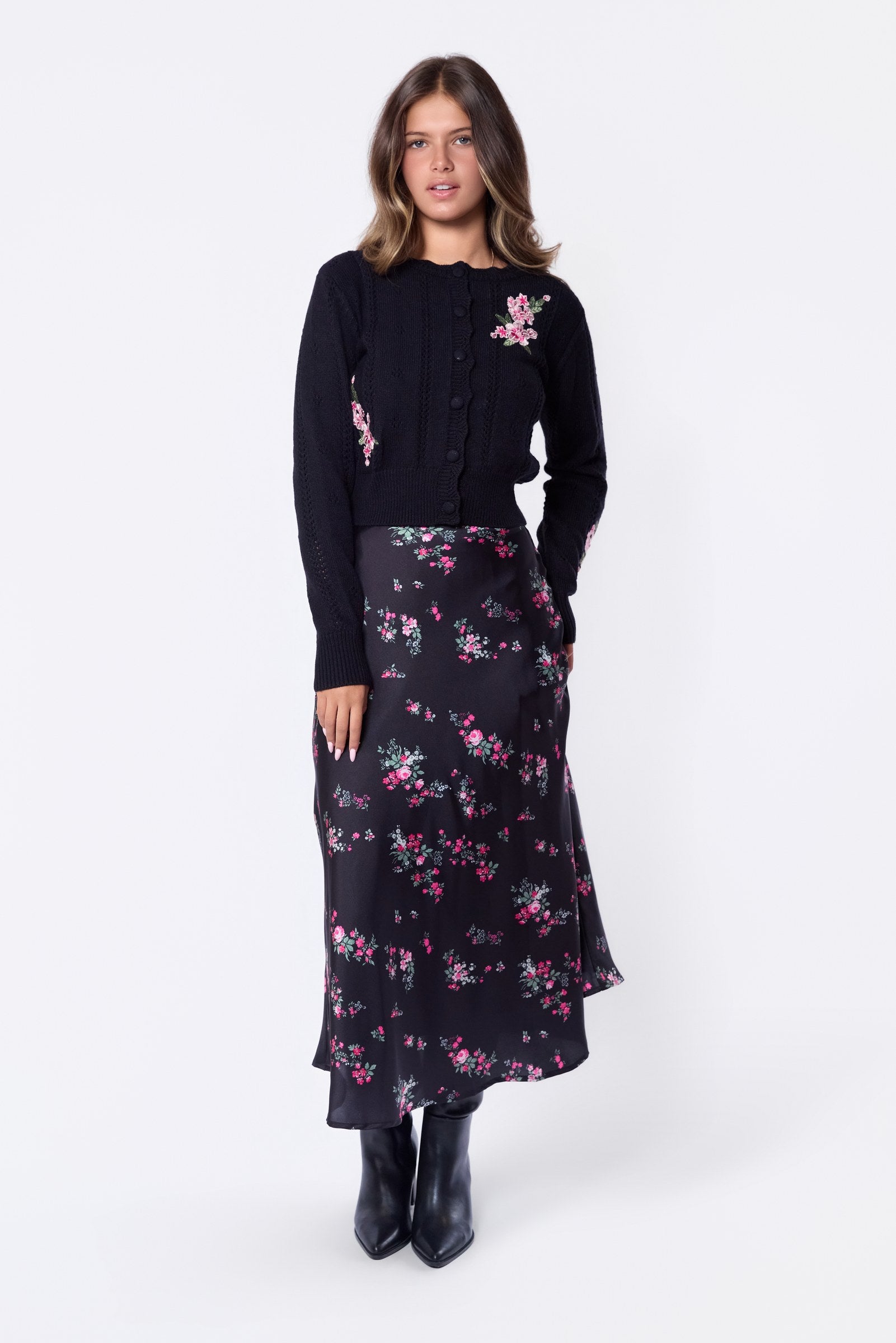 Dakota Skirt (Black Pink Flower)