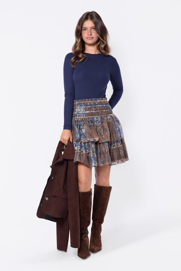 Zena Skirt 20" (Brown Blue)