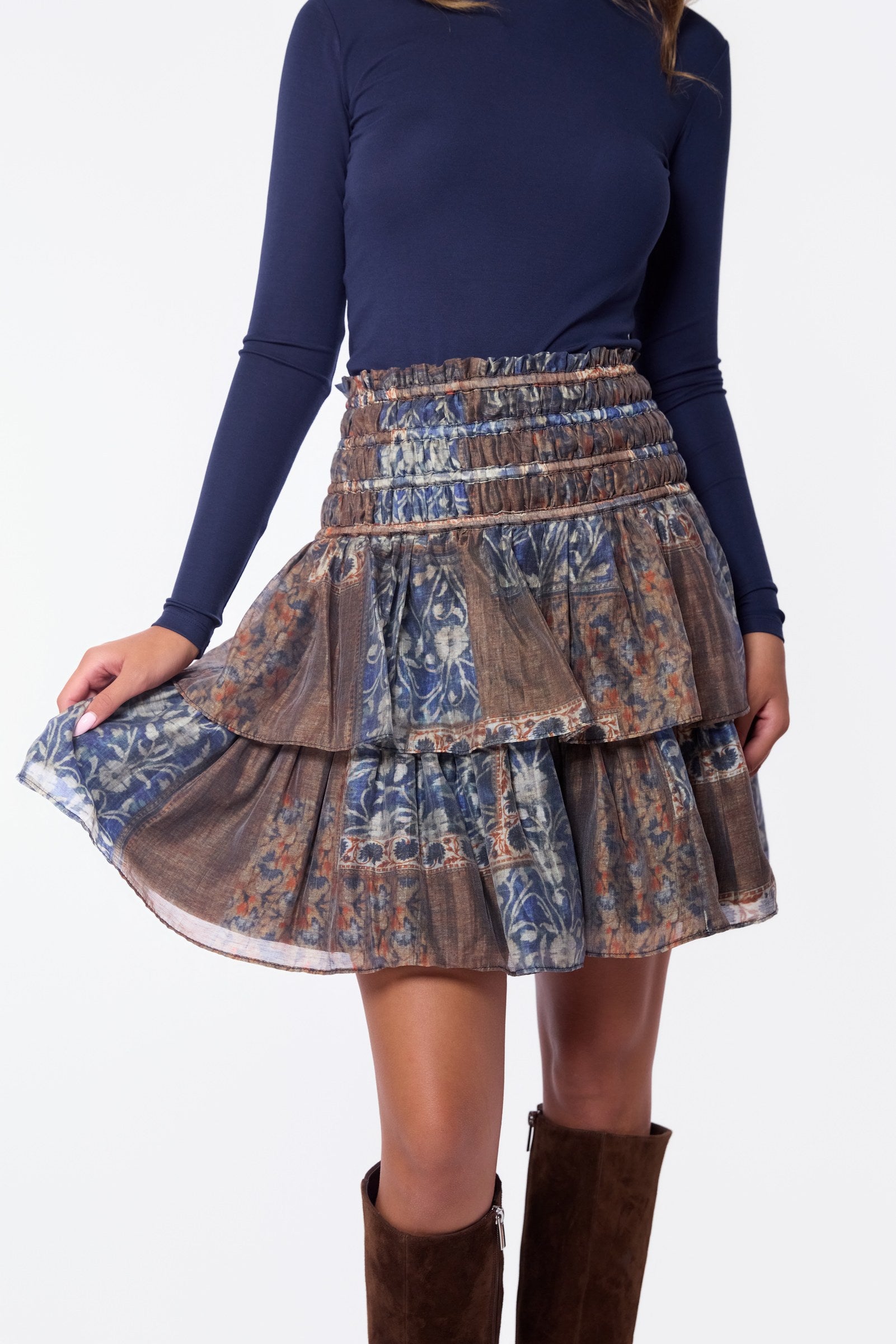 Zena Skirt 20" (Brown Blue)