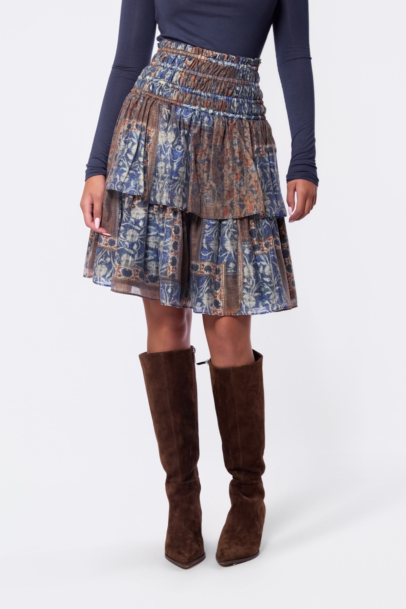 Zena Skirt 23" (Brown Blue)