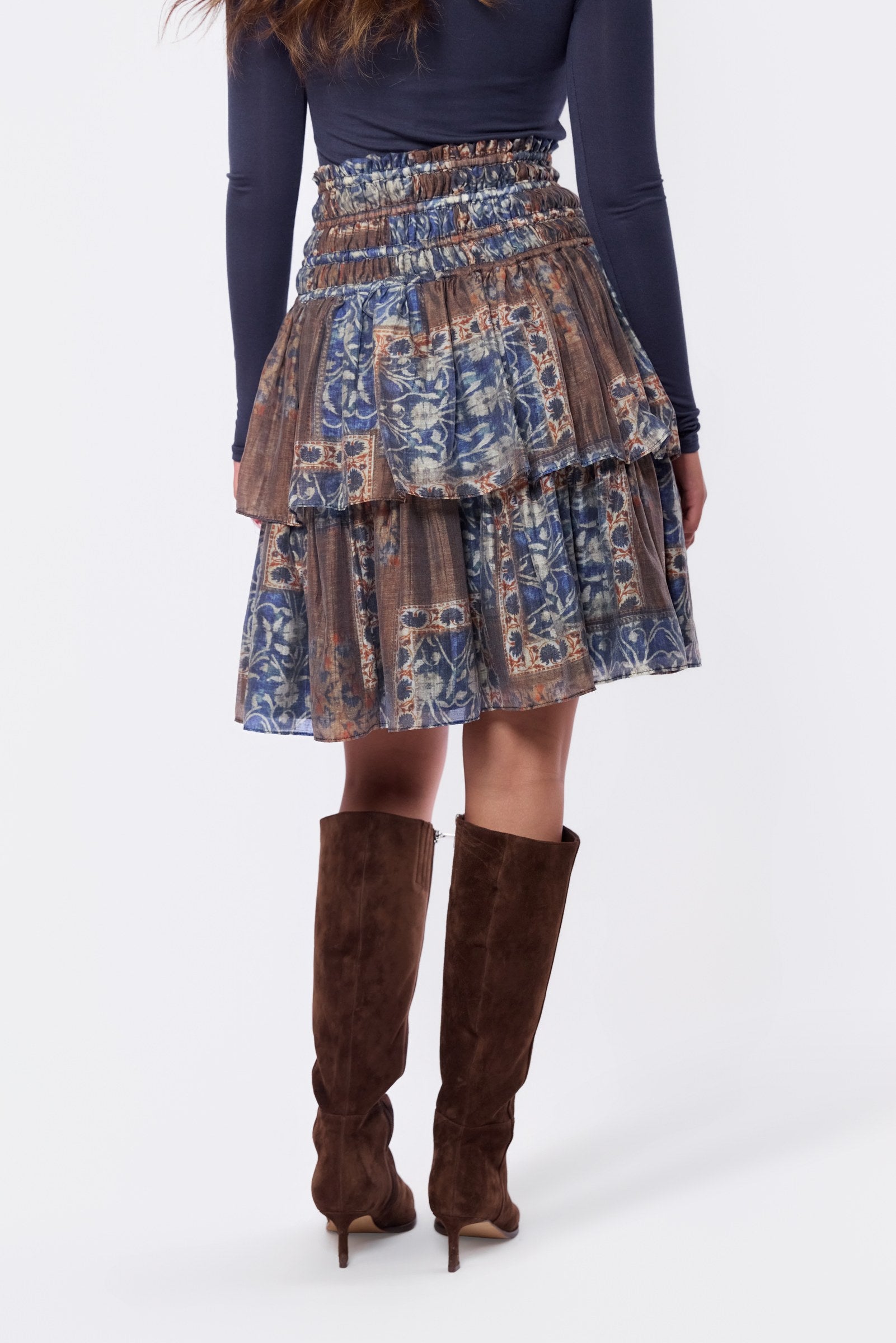Zena Skirt 23" (Brown Blue)