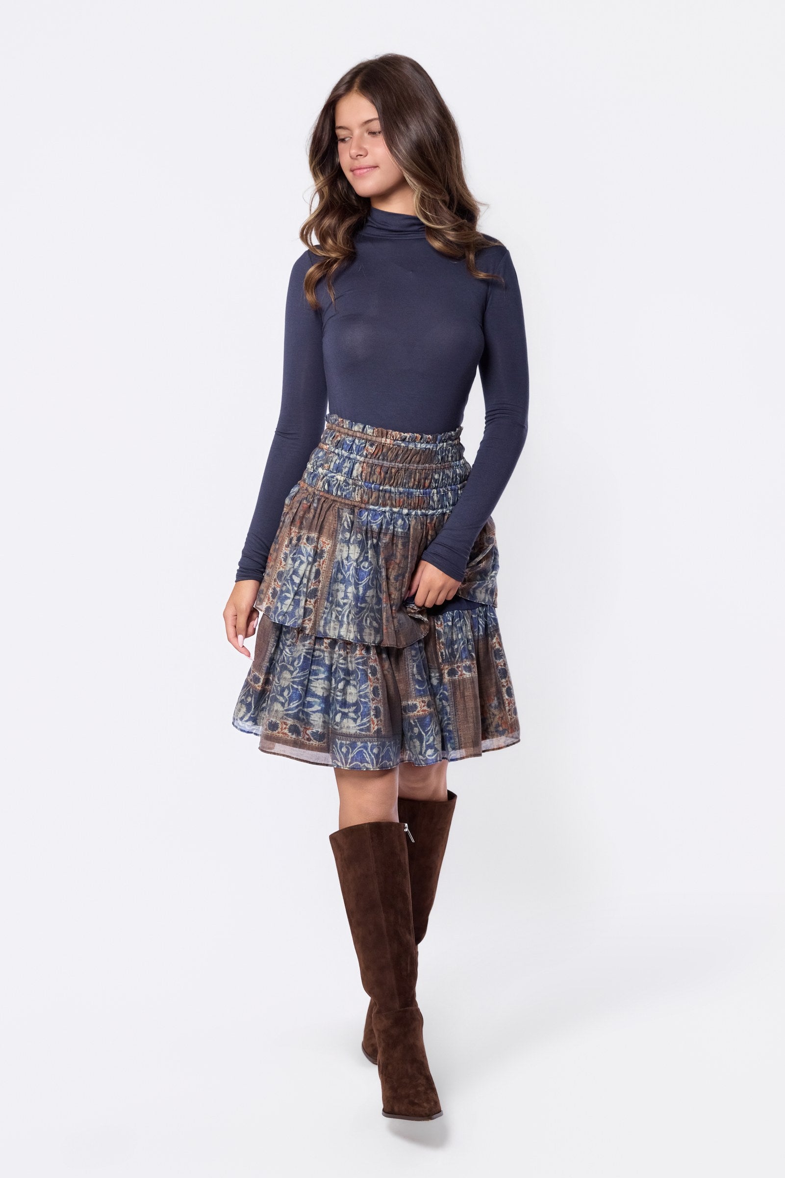 Zena Skirt 23" (Brown Blue)