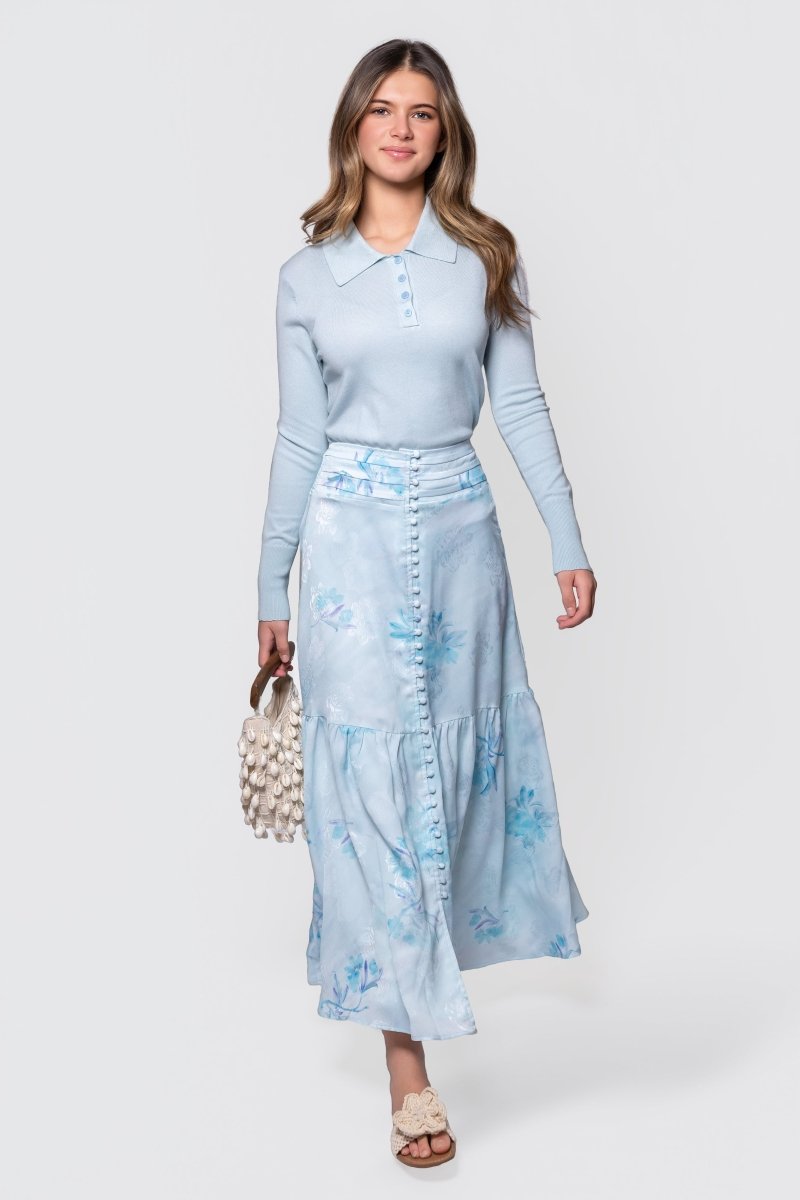 Siena Skirt (Aqua Blue Flower) - Skirt - Yakira Bella
