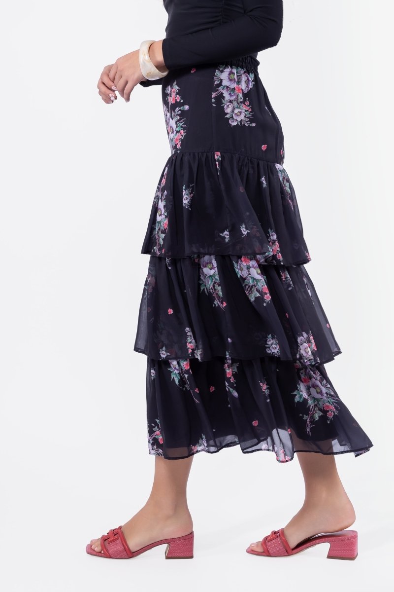 Suri Skirt (Black Flower) - Skirt - Yakira Bella